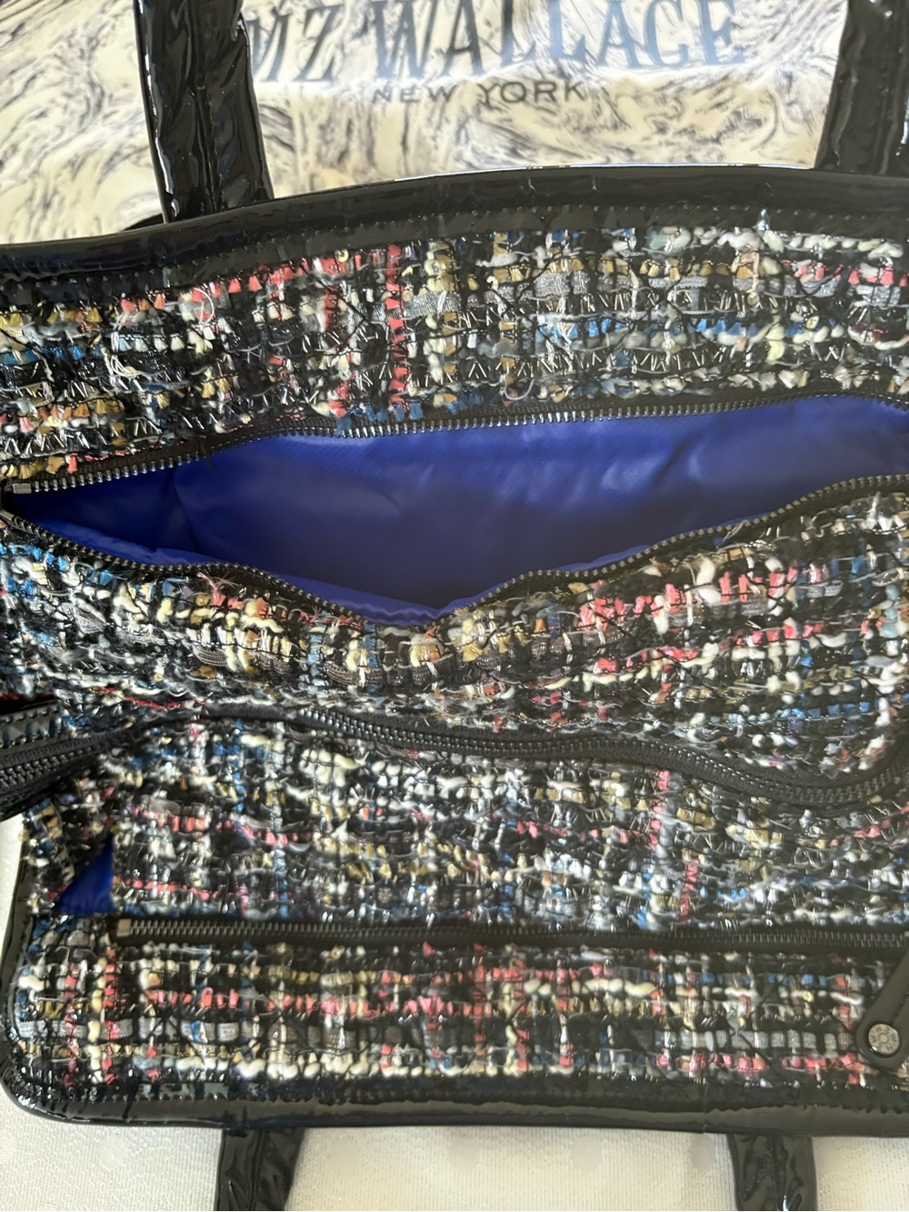 MZ WALLACE Black-Trim Tweed Satchel with Multicolor Weave - Picture 4 of 6